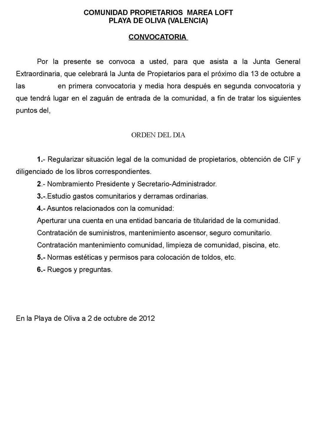 Convocatoria de junta de vecinos para sector de ascensores,